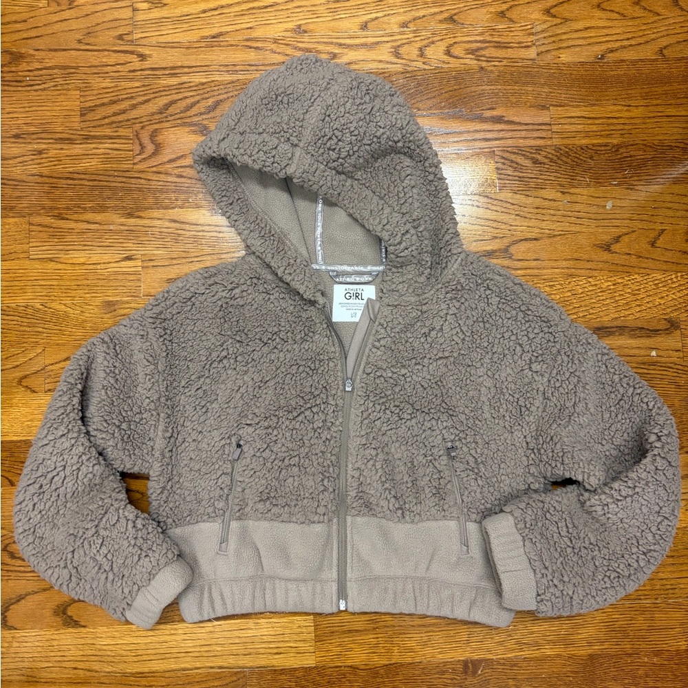 Athleta Girl Cloud Fleece Full Zip Hoodie - Beige Pyrite Size Large/12.